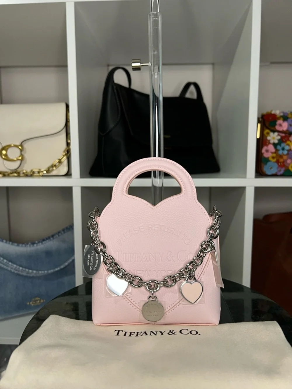 Tiffany & Co. Light Pink Mini Tote with Heart Charm Chain - Picture 2 of 11